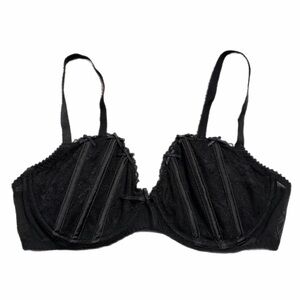 Y2K British Vintage Ann Summers Y2K Lace Boned Unlined Bra (Black) Size 38C/36D